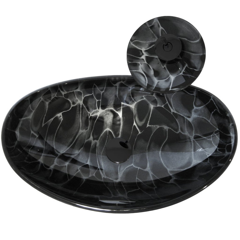 Novatto 14.5'' Black Glass Oval Bathroom Sink with Faucet