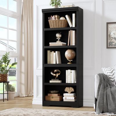 5-Tier Farmhouse Bookcase with Adjustable Shelves, Floor Standing Open Display Storage Rack, Anti-Slip Design
