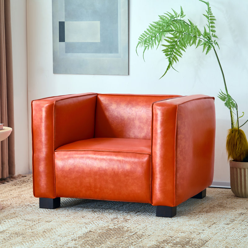 Fauteuil club Suheil, Similicuir cognac