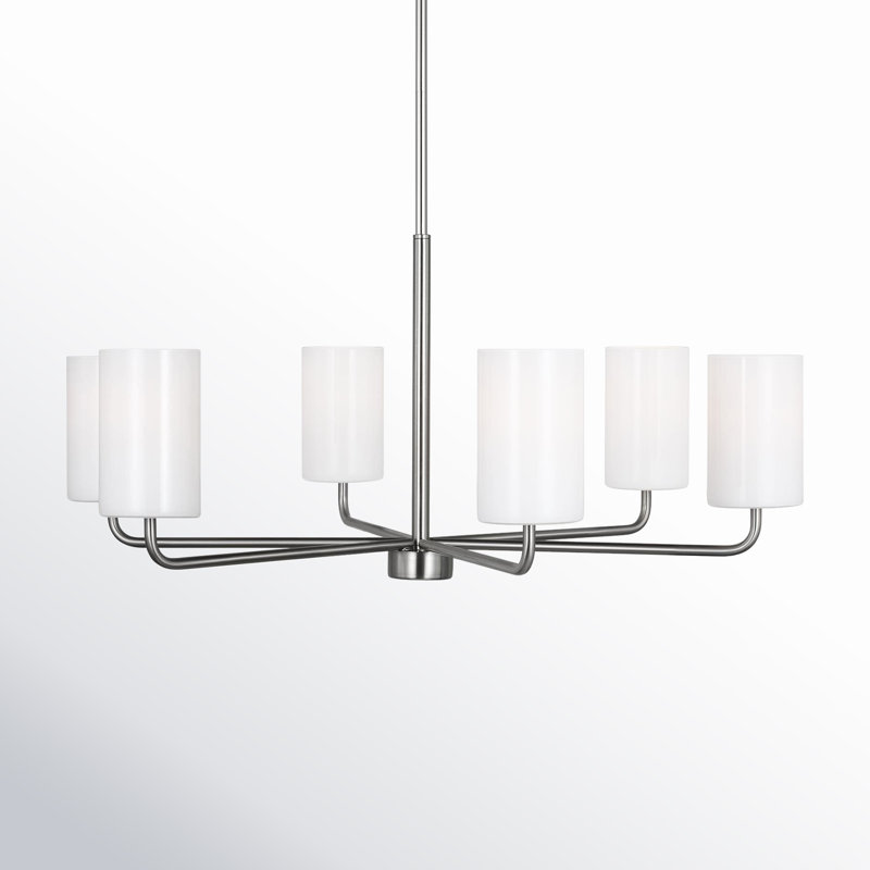 6 - Light Dimmable Shaded / Spider Chandelier, Brushed Nickel, No