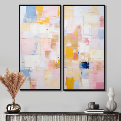 Timeless Moments In Pastel Pink Yellow And Blue - peinture abstraite, art mural