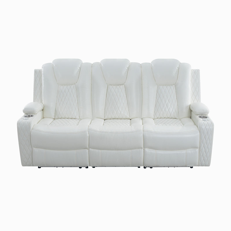 Premium Theater Style Motion Sofa with Adjustable Headrest, White