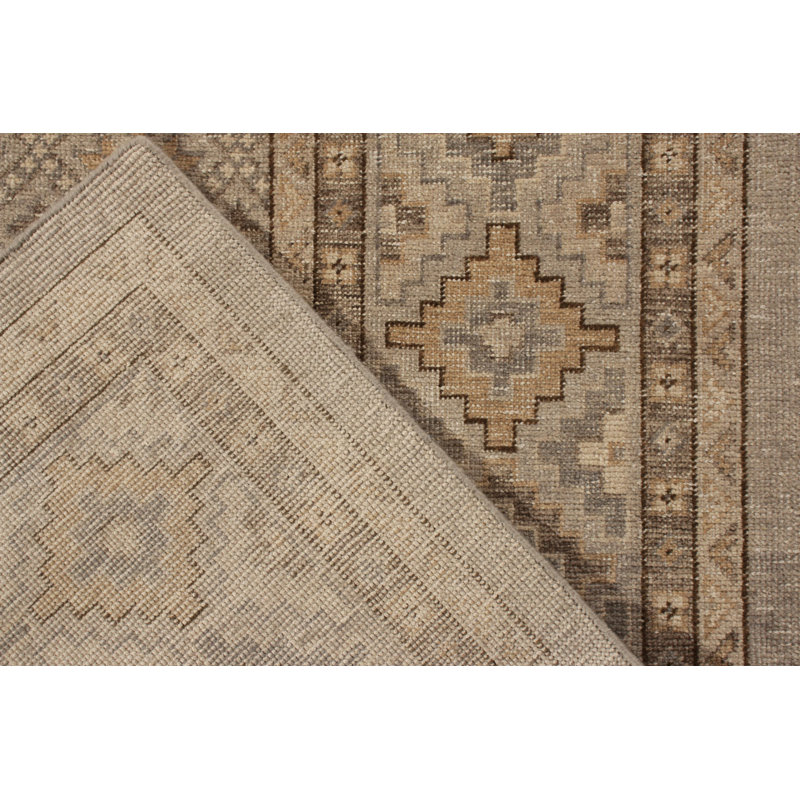 Distressed Homage Hand Knotted Wool Geometric Area Rug, Rectangle 10' x 14'