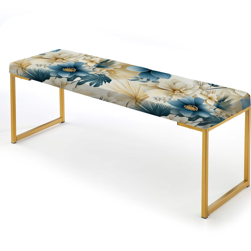Beige And Blue I - Floral Upholstered Gold Bench, Escape Flowers