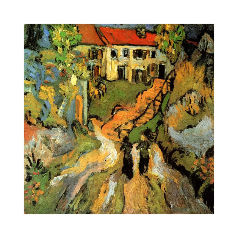 Village Street And Steps In Auvers With Two Figures by Vincent Van Gogh - Wrapped Canvas Painting, 30.48 cm H x 30.48 cm W
