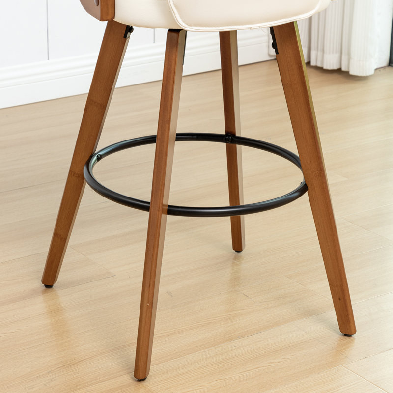 Tabouret de bar moderne pivotant de 26 po en cuir, Blanc, Tabouret de comptoir (siège d'une hauteur de 26 p