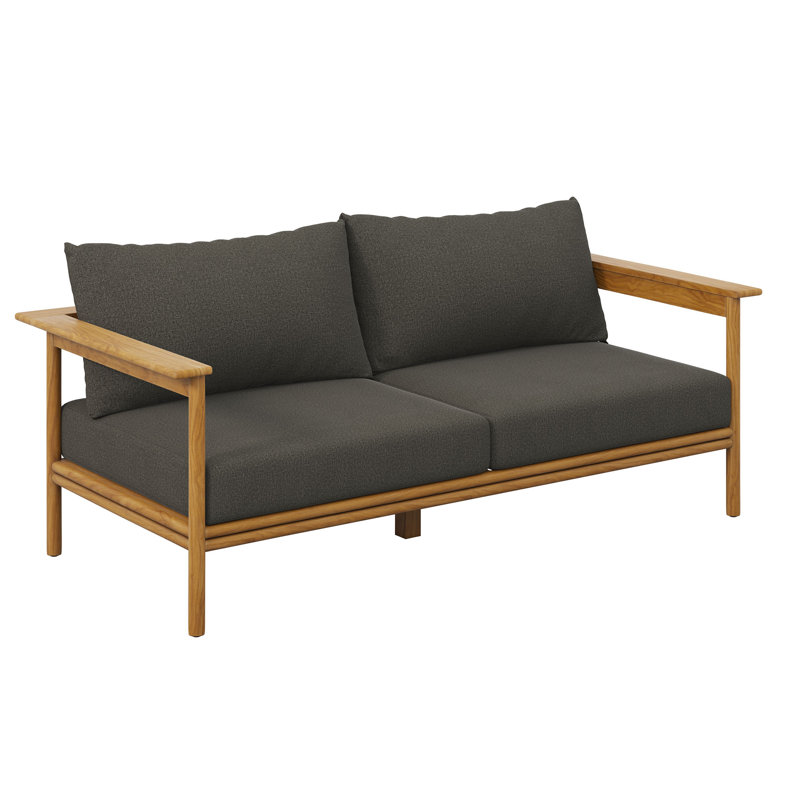 Wren Outdoor Patio Teak Wood Sofa In Natural, No, Flint Gray