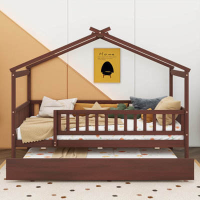 Wooden House Bed with Trundle