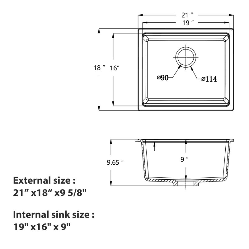 Quartz 21 x 18 Inch Granite Composite Bar Sink Granite Workstation Sink Undermount Single Bowl, Black