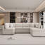 Canapé beige en chenille à accoudoirs carrés-1526976094