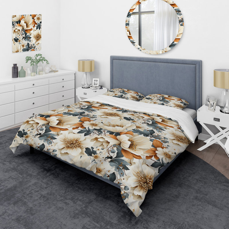 Ensemble de housse de couette à motif floral orange élégant rustique orange IV