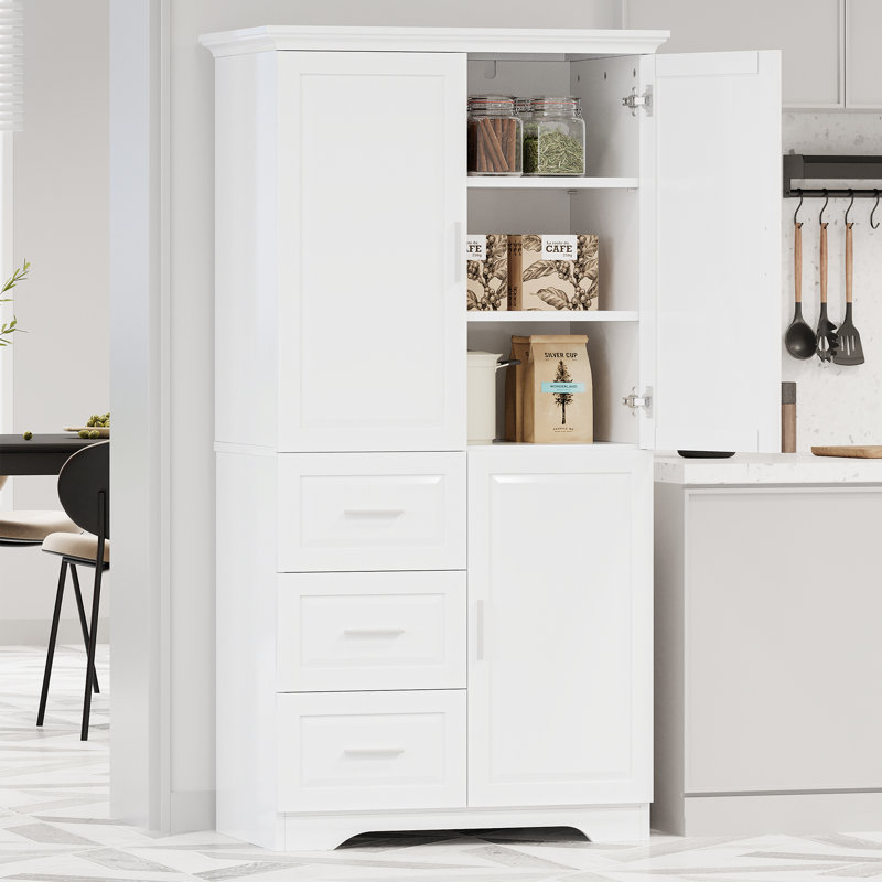 Tall And Wide Storage Cabinet With Doors, White