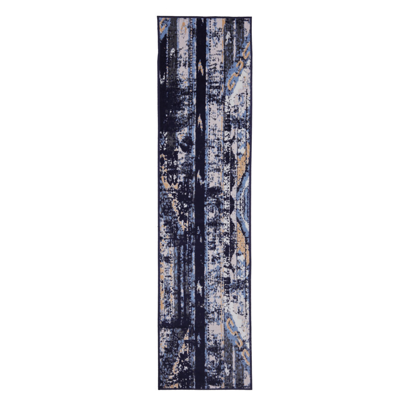 Tapis abstrait bleu, Tapis de couloir 2 pi x 8 pi