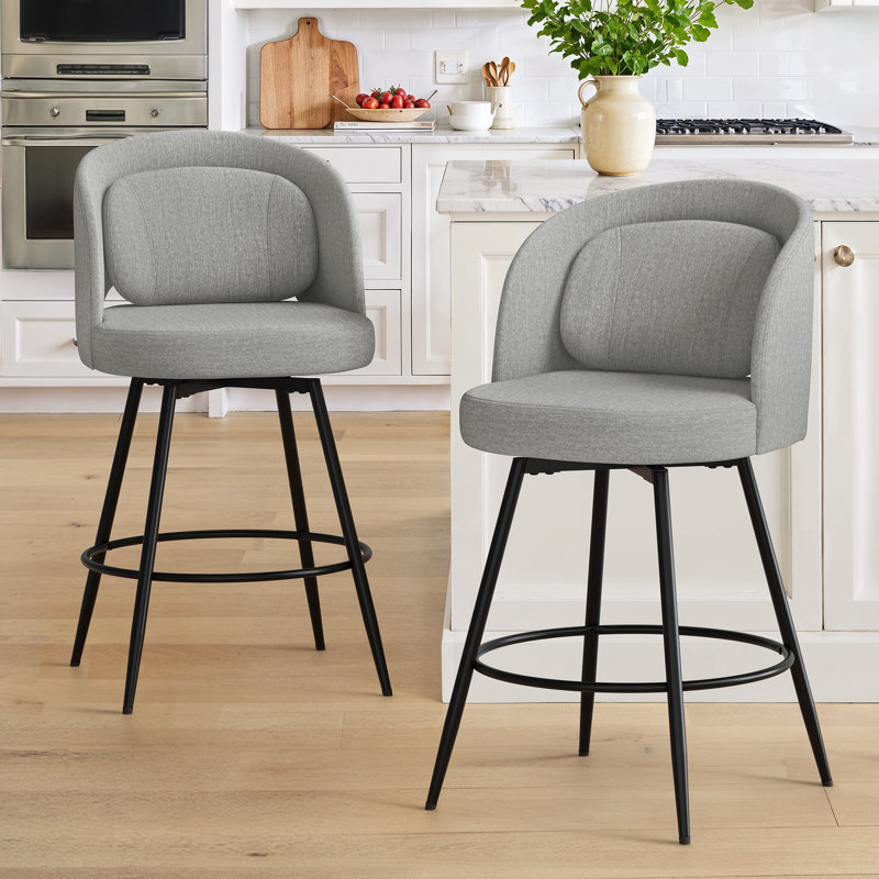 26" H Swivel Counter Stool with Metal Frame, Gray/Linen, 2