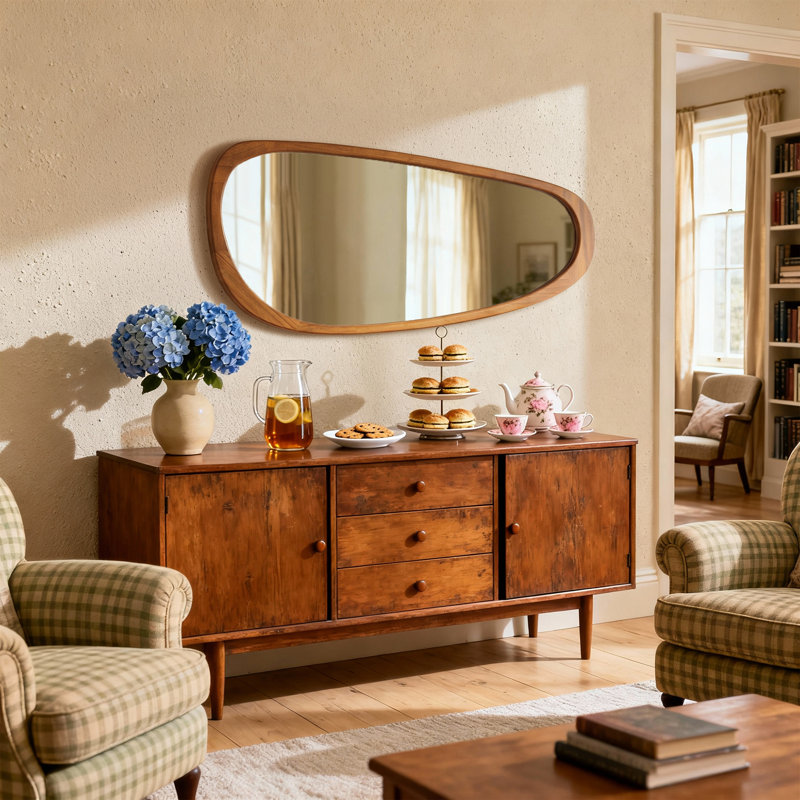 Miroir 48 po x 22 po Asymmetric, Bois naturel, 48 po x 22 po