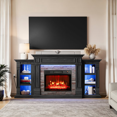72'' Tv Stand Led For Tvs Up To 80'' With Electric Fireplace And Adjustable Shelves,black