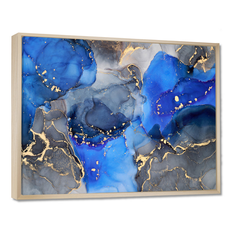 «Blue and Black Luxury Abstract Fluid Art I», reproduction d'art sur toile, H 12 po x l 20 po, Érable