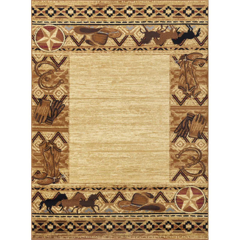 Tapis tribal beige Sud-Ouest Tribes, Rectangle 5 pi 3 po x 7 pi 3 po