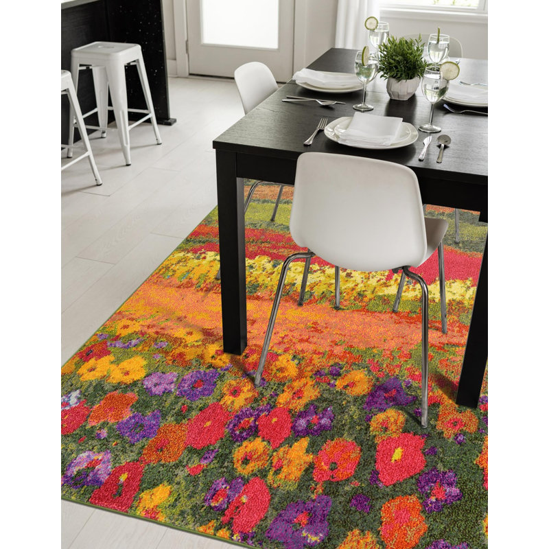 Glenarden Washable Floral Indoor Rug, Rectangle 7'1" x 10'