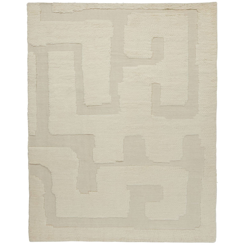 Mayan Wool Geometric Area Rug in Ivory/Beige, Rectangle 8' x 10'