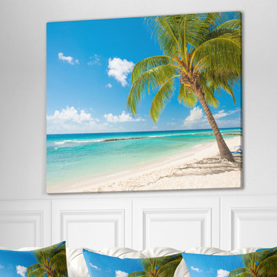 «Landscape Palm Tree over White Sand», reproduction de photo sur toile tendue