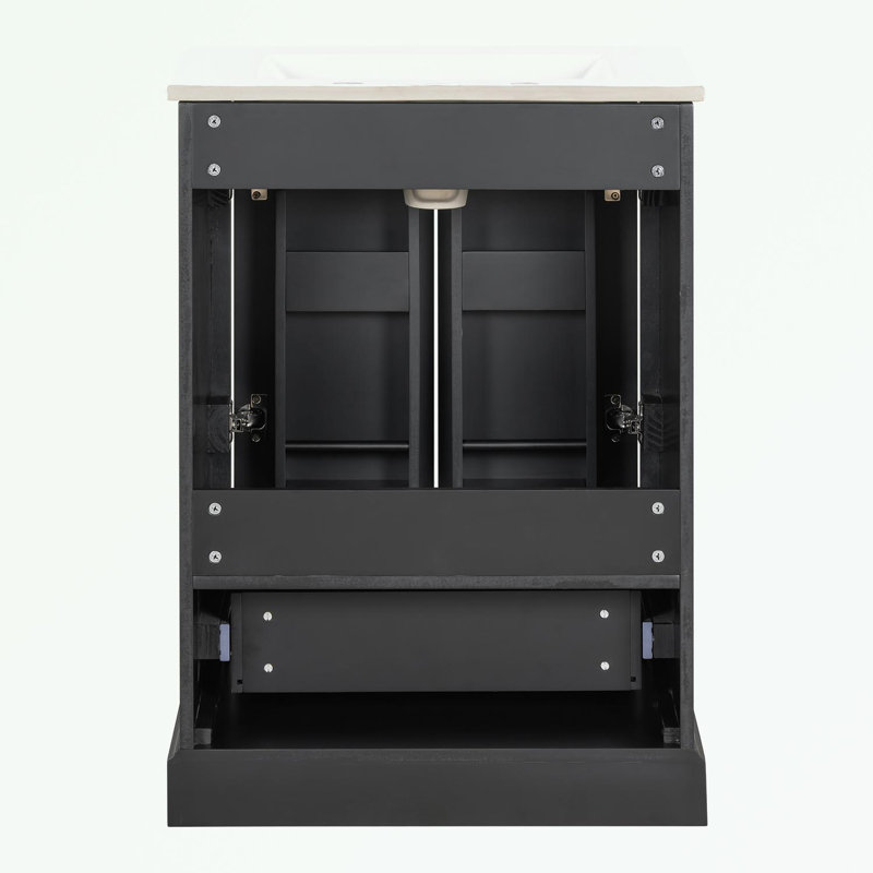 Meuble-lavabo avec lavabo, 1 tiroir et 2 portes à fermeture en douceur, Noir