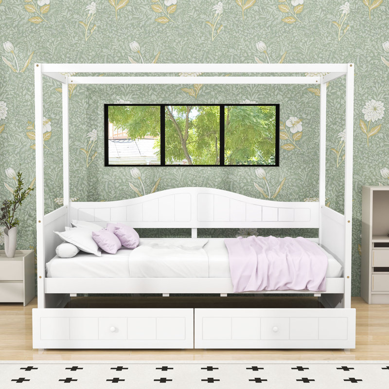 Aerys Twin Size 2 Drawers Wooden Daybed, White