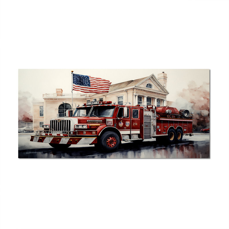 Fiery Pursuit I - Camion de pompiers, Toile tendue, H 28 po x l 60 po x P 1,5 po
