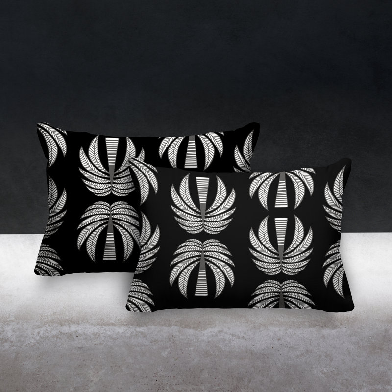 Polyester / Mélange de polyester Housse de coussin rectangulaire intérieure / extérieure lombaire et insert, Noir
