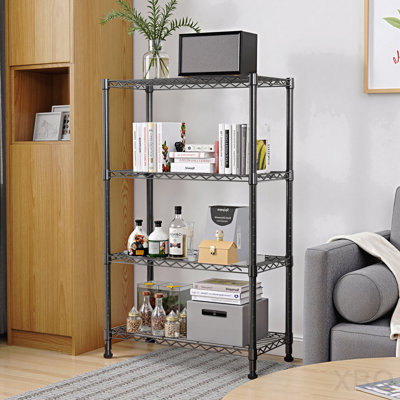 1000 lbs Storage Shelving Steel Heavy Duty 4-Tier Utility Shelving Unit Steel Organizer Wire Rack for Home, Kitchen, Office, Black (13.7" D x 23.6" W