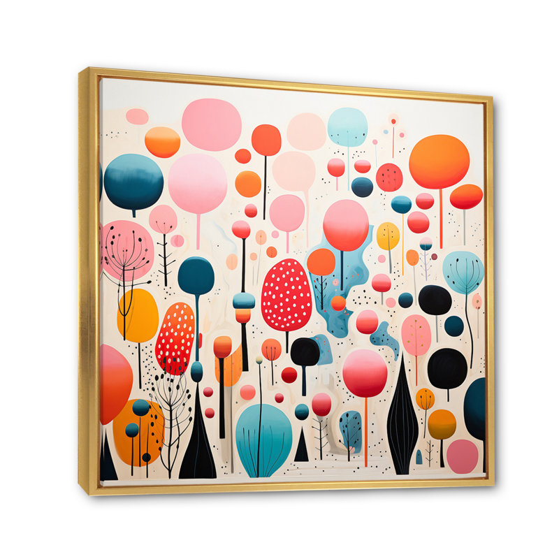Pink Mid Century Playful Patterns I - Mid-Century Wall Decor, H 30 po x l 30 po x P 1 po, Cadre flottant doré