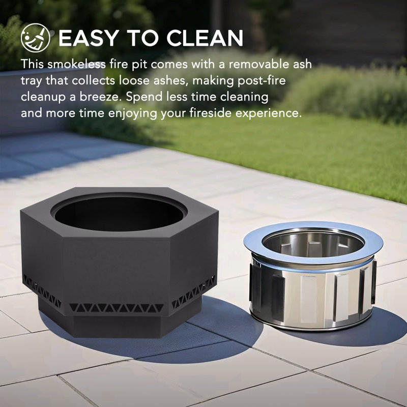 Sunjoy 28 in. Modern Hexagonal Stainless Steel Smokeless Fire Pit - Portable Wood Burning Stove for Patio & Backyard