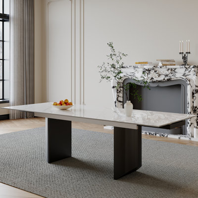 Modern 63" To 94.48" Extendable Sintered Stone Dining Table With Metal Legs , Seats 8-10