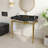Wall-Mounted Bathroom Console Sink,Black Ceramic Vanity Basin With 3 Pre-Drilled Faucet Holes, Freestanding Stainless Steel Support Legs With Towel Bar, No Faucet And Sink Cover, Gold Color-1328521624