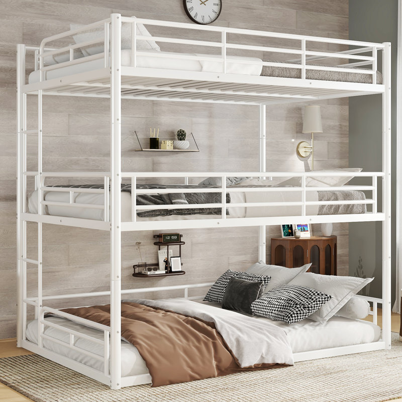 Lit double superposé double au dessus d'un lit double, peu encombrant, blanc, White, Full Over Full Over Full