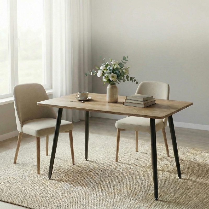 47.2"W Mid-Century Modern Dining Table With Metal Legs, Compact 6-Seater For Kitchen, Office, Or Living Room, Natural Wood