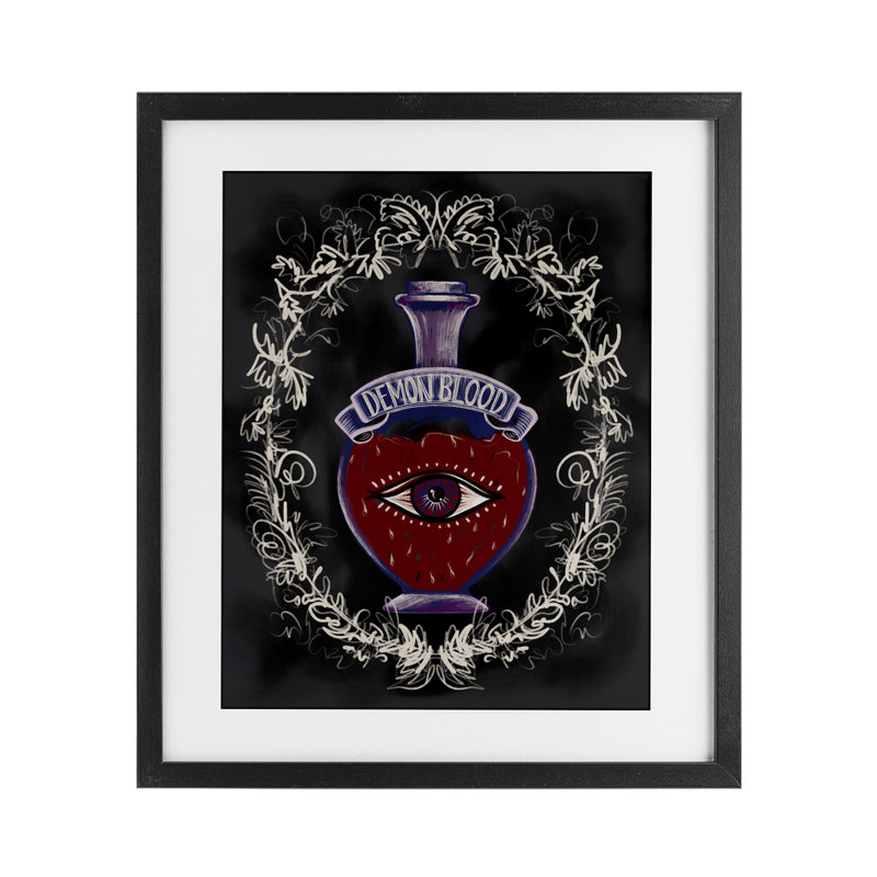 Reproduction sous verre Demon, Cadre noir minuit, H 16 po x l 13 po