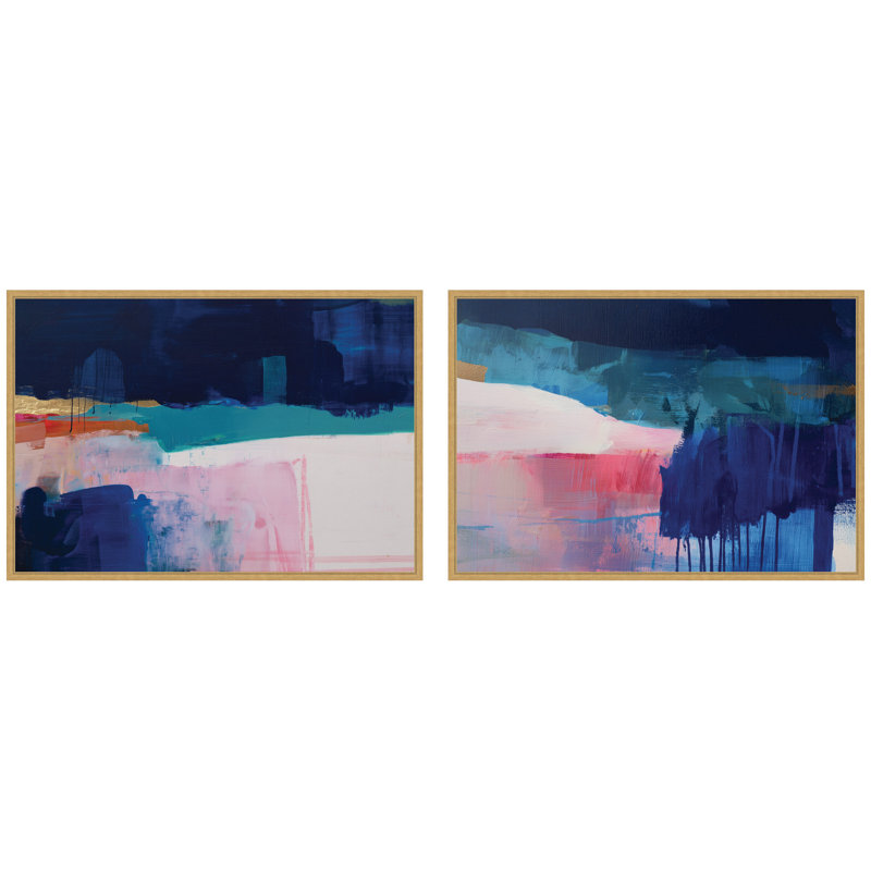 Ensemble de 2 toiles encadrées bleues par Amy Lighthall