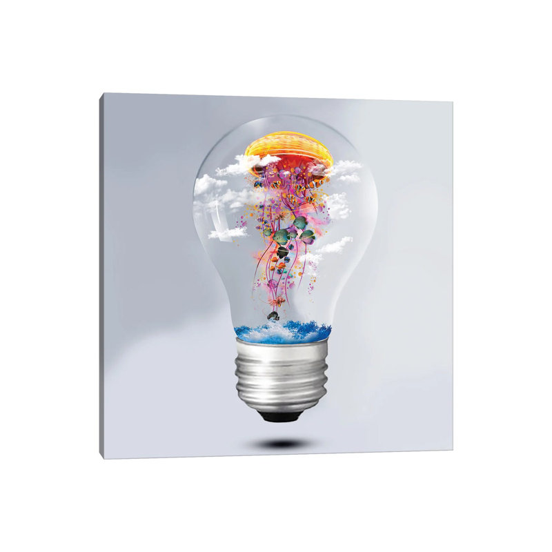 Electric Jellyfish Lightbulb by David Loblaw - Wrapped Canvas Painting, 30.48 cm H x 30.48 cm W