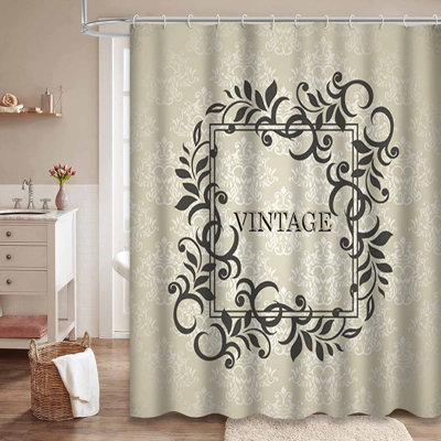 Rideau de douche imperméable à motif floral damassé rétro avec 12 crochets