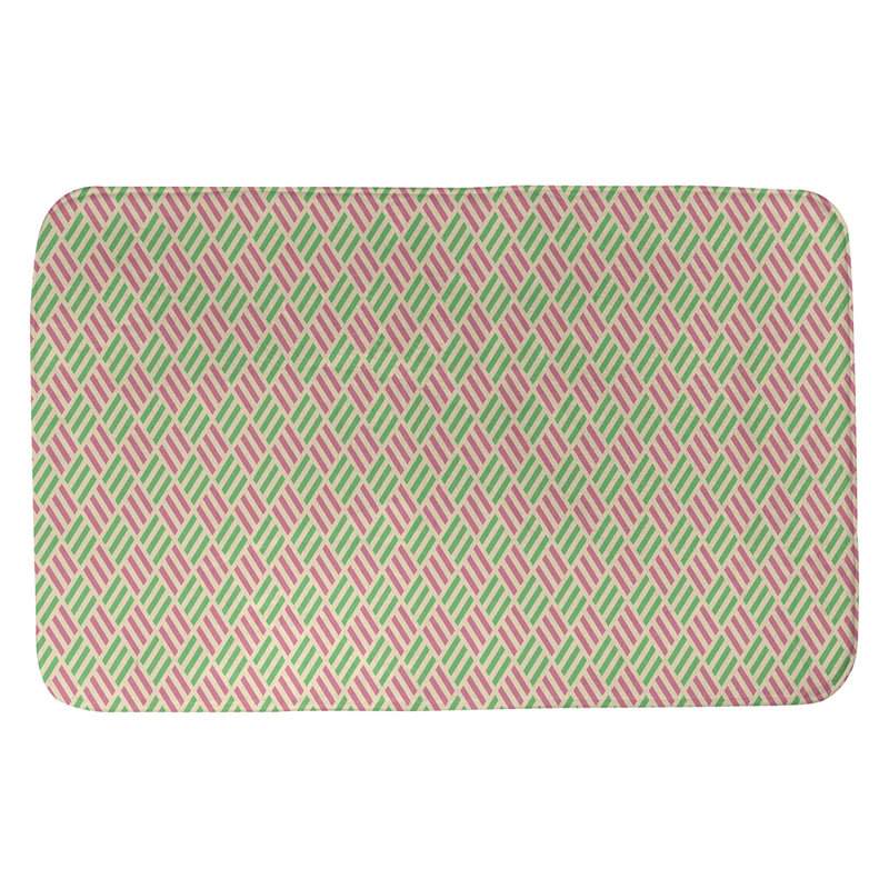 Tapis pour salle de bain diamants Kitterman, l 17 po x L 24 po, Rose / Vert