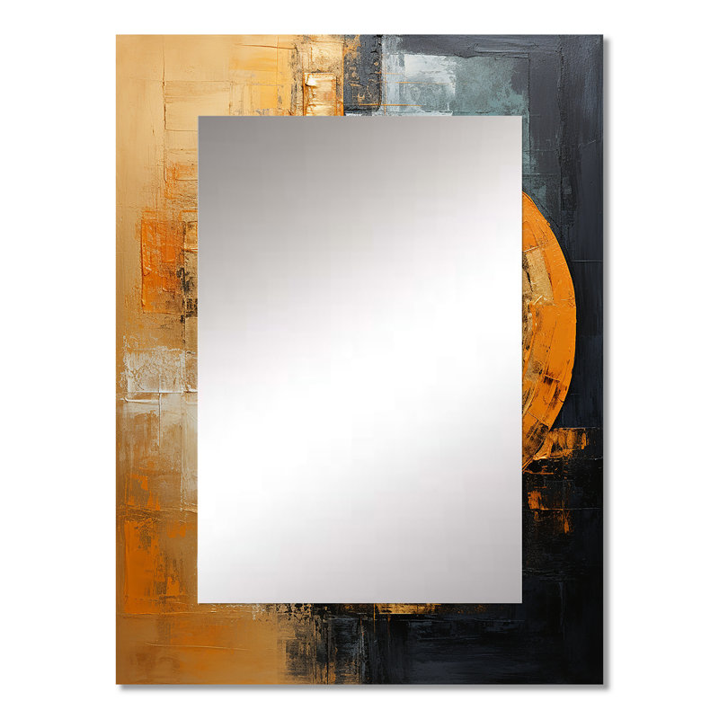Black And Copper Crescents I - Abstract Shapes Decorative Wall Mirror, Black Mirror, Printed Metal Art, 32" x 24"