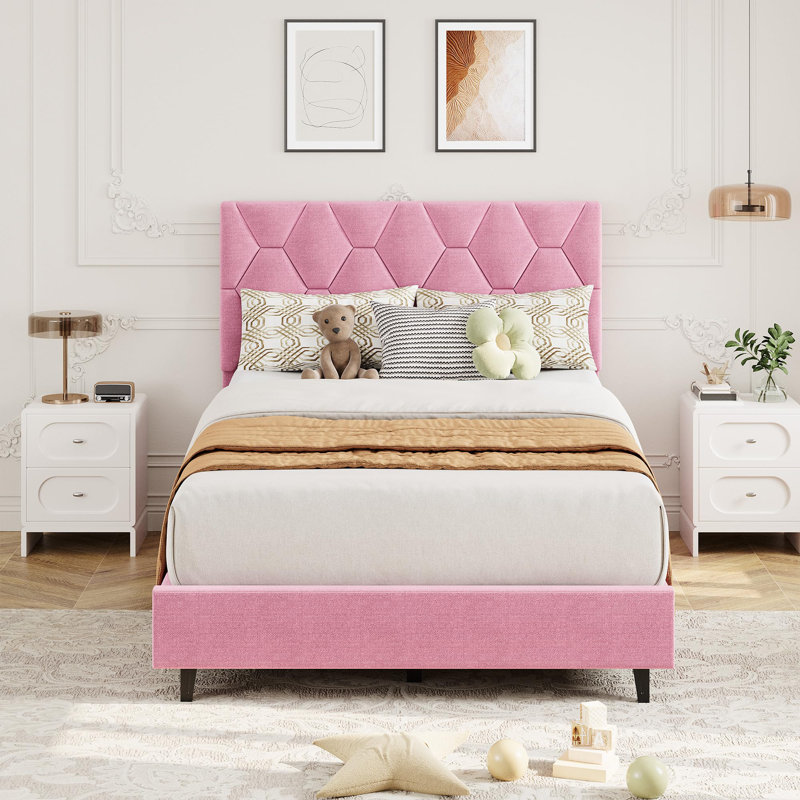 Structure de lit, structure de lit plateforme tapissier avec tête de lit réglable, support de lattes en bois réducteur de bruit, capacité de 900 lb, convient aux matelas de 8 à 15 po, aucun sommier nécessaire