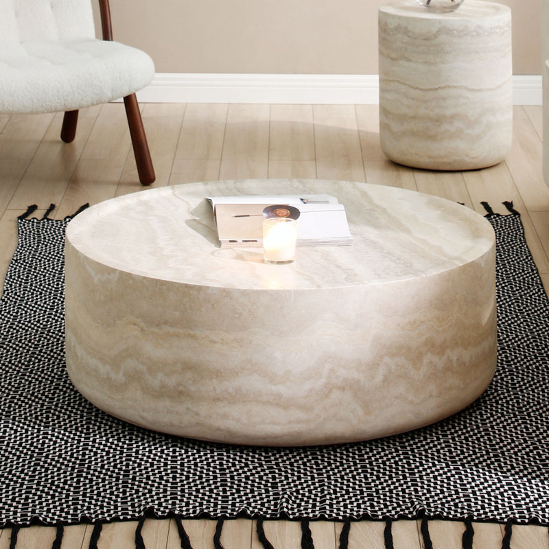 Gyden Round Modern Coffee Table, 12" H x 39.4" L x 39.4" W, Cream