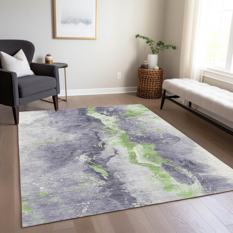 Lavender Abstract Synthetic Washable 5' x 7' Area Rug