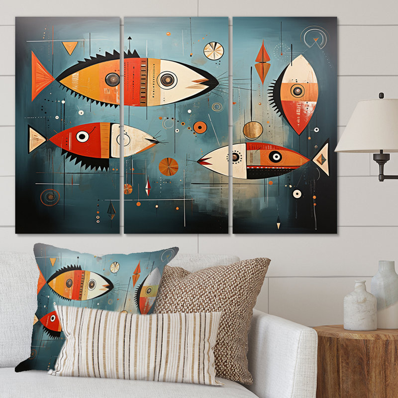Minimalism Fish Collages I - Animals Canvas Art Print Set, H 32 po x l 48 po x P 1 po