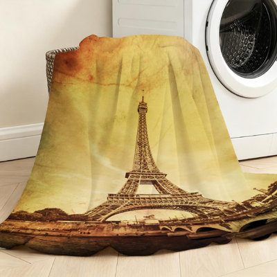 Orange Ultra Soft Flannel Fleece Throw Blanket,Eiffel Single-Sided Print