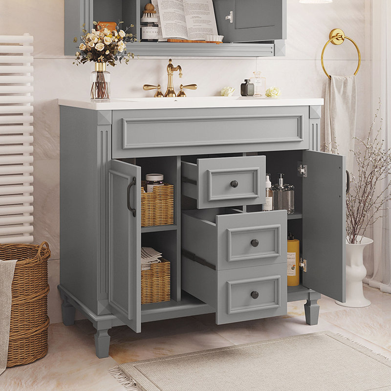 Meuble-lavabo simple 36 po avec comptoir 36 po, Gris