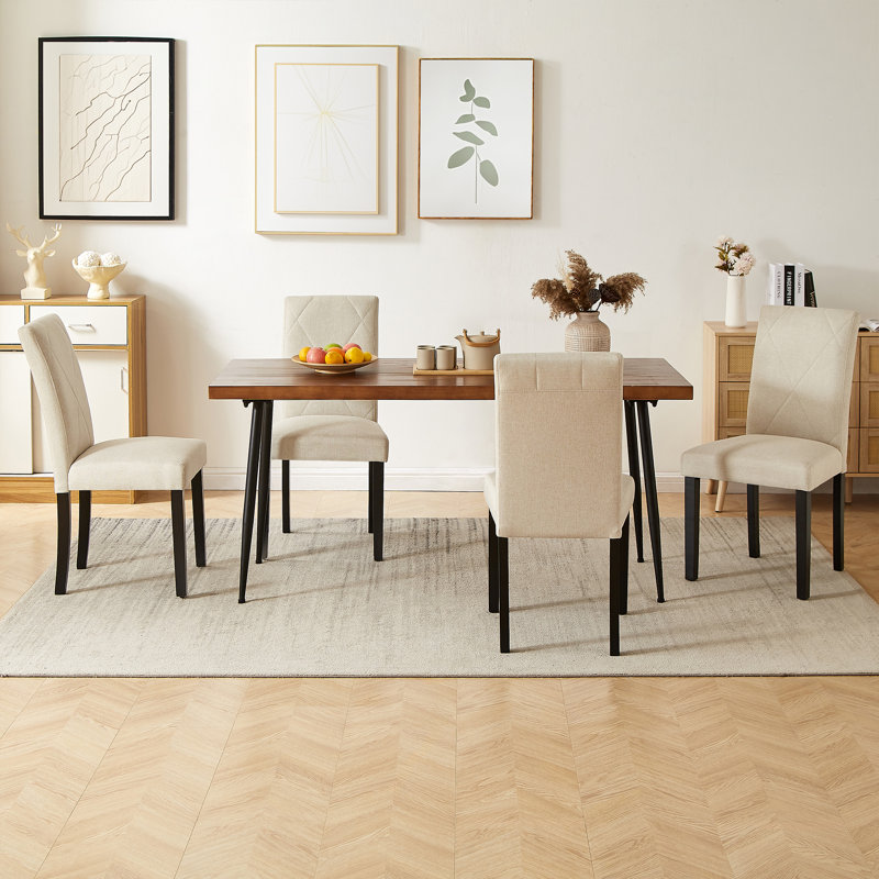 Ensemble de 4 chaises de salle à manger Parsons en similicuir, ensemble de 4 chaises de cuisine rembourrées avec dossier haut, ensemble de 4 chaises d'appoint sans accoudoirs avec siège rembourré et pieds en bois massif pour la salle à manger et le salon