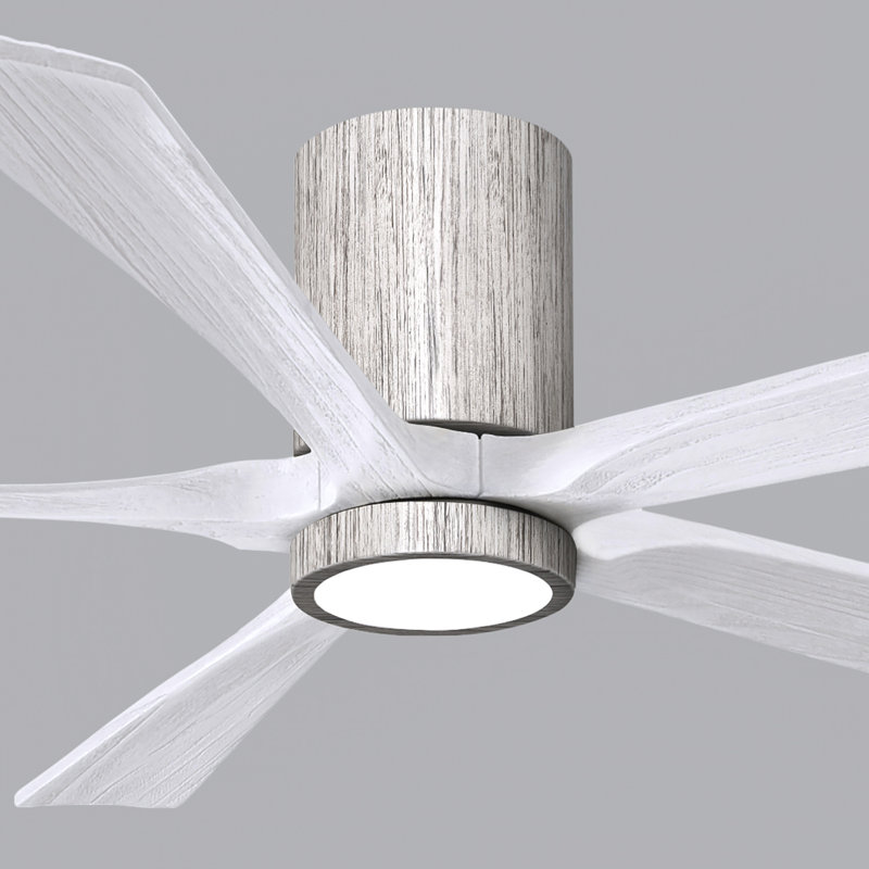 Ventilateur de plafond à 5 pales DEL avec ensemble d'éclairage inclus Irene, Ton bois de grange, 60", Blanc mat